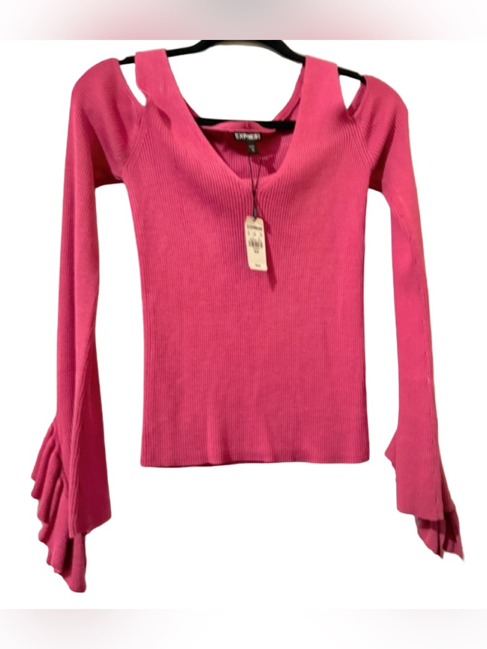 NWT Express Rib Knit Cut-Out Shoulder Sweater Women’s Small Chic Top